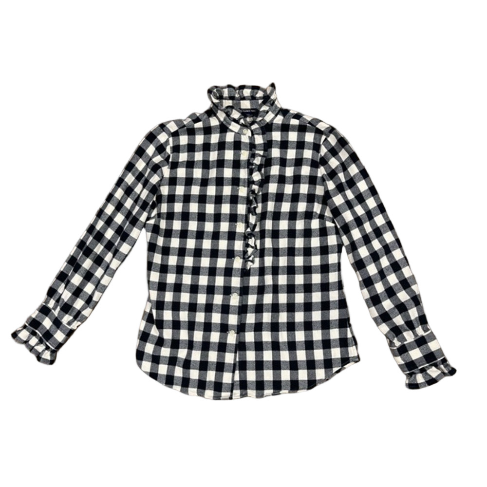 Ralph Lauren Sport Ruffle Trim Flannel Shirt black & white buffalo check cotton